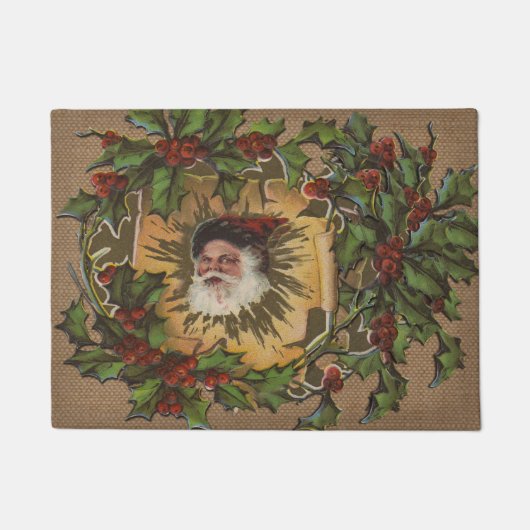 Kerstman Vintage Antiek Kerstmis Hulst Deurmat (Voorkant)