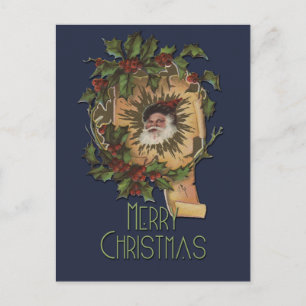 Kerstman Vintage Antiek Kerstmis Hulst Feestdagenkaart