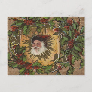Kerstman Vintage Antiek Kerstmis Hulst Feestdagenkaart