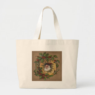 Kerstman Vintage Antiek Kerstmis Hulst Grote Tote Bag