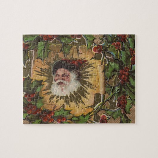 Kerstman Vintage Antiek Kerstmis Hulst Legpuzzel (Horizontaal)