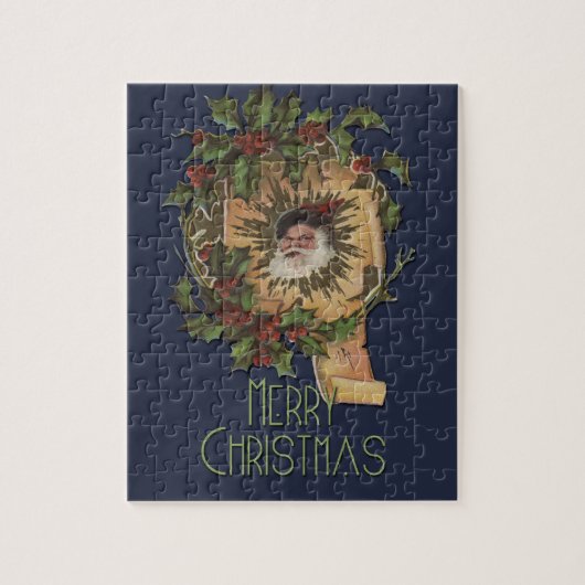 Kerstman Vintage Antiek Kerstmis Hulst Legpuzzel (Verticaal)