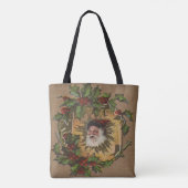 Kerstman Vintage Antiek Kerstmis Hulst Tote Bag (Achterkant)