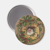 Kerstman Vintage Antieke Hulst Kerstmis Magneet (Voorkant / Achterkant)