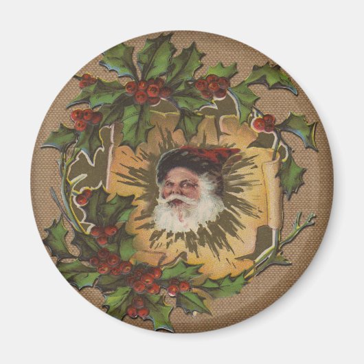 Kerstman Vintage Antieke Hulst Kerstmis Magneet (Voorkant)