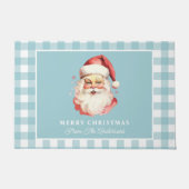Kerstman Vintage Blauw Gingham Persoonlijke Kerstm Deurmat (Voorkant)
