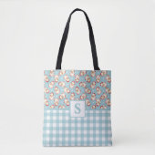 Kerstman Vintage Blauwe Gingham Monogram Kerstmis Tote Bag (Voorkant)