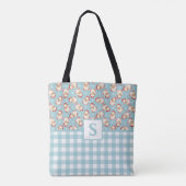 Kerstman Vintage Blauwe Gingham Monogram Kerstmis Tote Bag (Achterkant)