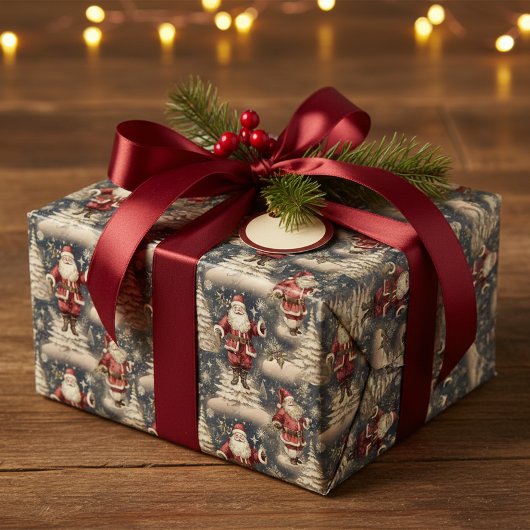 Kerstman vintage cadeaupapier