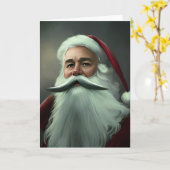 Kerstman vintage grijze witte snor kaart (Gele Bloem)