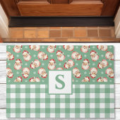 Kerstman Vintage Groen Gingham Monogram Kerstmis Deurmat
