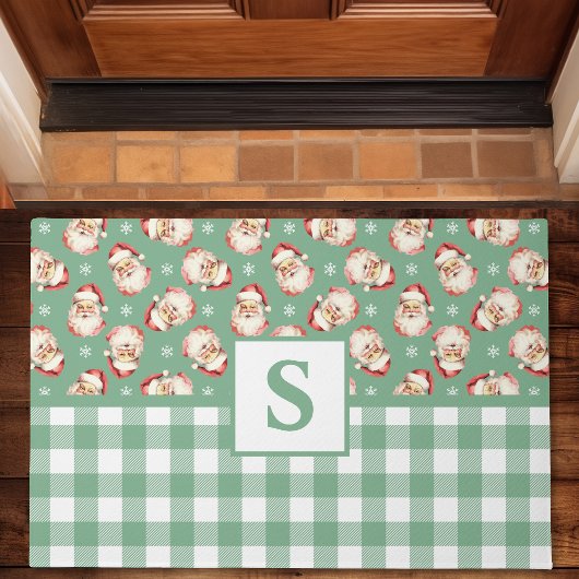 Kerstman Vintage Groen Gingham Monogram Kerstmis Deurmat
