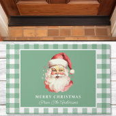 Kerstman Vintage Groen Gingham Prettig Kerstfeest Deurmat