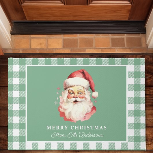 Kerstman Vintage Groen Gingham Prettig Kerstfeest Deurmat