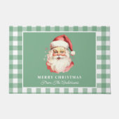 Kerstman Vintage Groen Gingham Prettig Kerstfeest Deurmat (Voorkant)