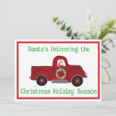 Kerstman Vintage handgeschilderde rode vrachtwagen Feestdagenkaart (Staand voorkant)