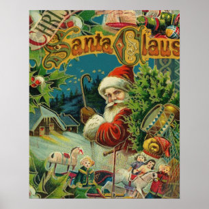 Kerstman Vintage Kunstprint Collage Vakantie Poster