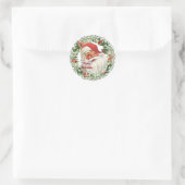 Kerstman vintage Merry Christmas Ronde Sticker (Tas)