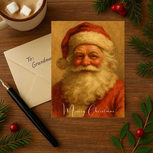 Kerstman Vintage Prettig Kerstfeest  Briefkaart