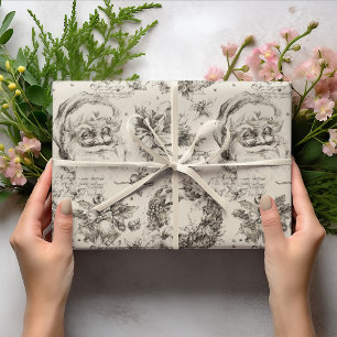 Kerstman vintage retro tekening zwart wit Kerstmis Cadeaupapier
