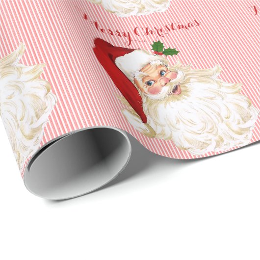 Kerstman Vintage Rood Witte Inpakpapier (Rol Hoek)