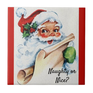 Kerstman Vintage Santa Claus Naughty of Nice Tegeltje