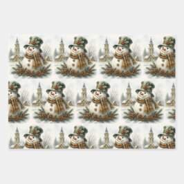 Kerstman Vintage Sneeuwman Inpakpapier Vel