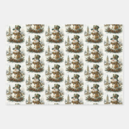 Kerstman Vintage Sneeuwman Inpakpapier Vel