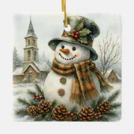 Kerstman Vintage Sneeuwman Keramisch Ornament