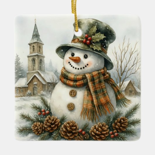Kerstman Vintage Sneeuwman Keramisch Ornament (Voorkant)