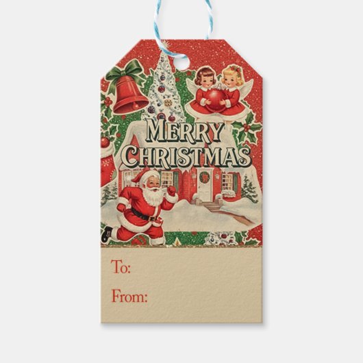 Kerstman vintage stijl cadeaulabel (Voorkant)