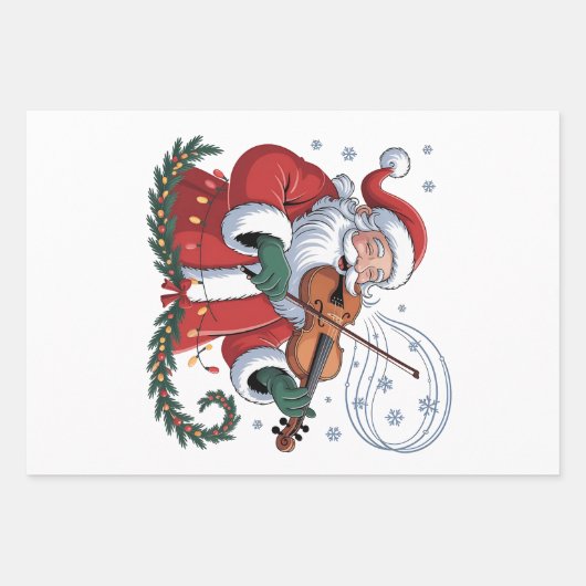Kerstman Vioolspeler Violist Kerst Muziek Kerstmis Inpakpapier Vel (Voorkant)