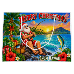 Kerstman vissen in Hawaï shirt Kerstcadeautas Groot Cadeauzakje