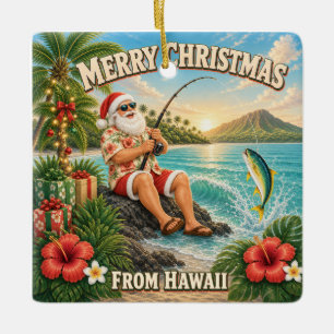 Kerstman vist in Hawaï Shirt Kerst Keramisch Ornament