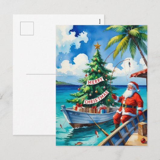 Kerstman vist met Kerstmis Feestdagenkaart (Voorkant / Achterkant)