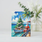 Kerstman vist op kerstdag feestdagenkaart (Staand voorkant)