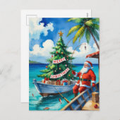 Kerstman vist op kerstvakantie feestdagenkaart (Voorkant / Achterkant)