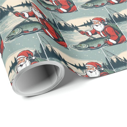 Kerstman Vist zalmforel Kerstmis Cadeaupapier (Rol Hoek)