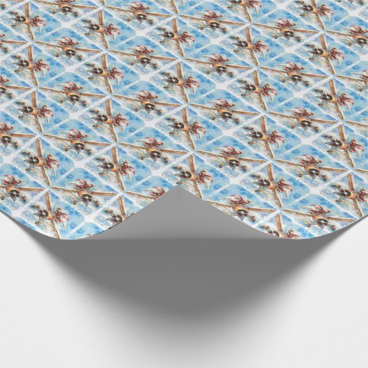 Kerstman Vliegend Vliegtuig Inpakpapier (Hoek)