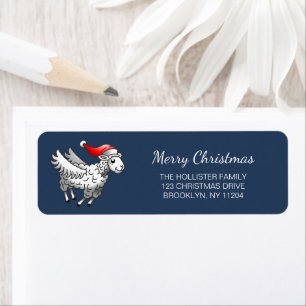 Kerstman Vliegende Kerstschaap Etiket