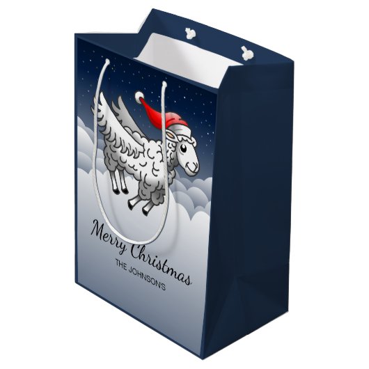 Kerstman Vliegende Kerstschapen Medium Cadeauzakje (Achterkant Gekanteld)