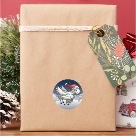 Kerstman Vliegende Kerstschapen Ronde Sticker