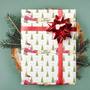 Kerstman vliegt in vliegtuig, Eerste Kerstmis, Per Cadeaupapier