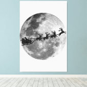 Kerstman vliegt langs de maan canvas afdruk (Insitu (Houten vloer))