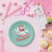  Kerstman, vliegtuig Merry Kerstmis Papieren Bordje (Feest)