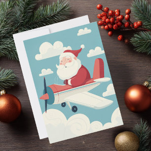 Kerstman vliegtuig wolken & foto luchtvaart plezie feestdagenkaart