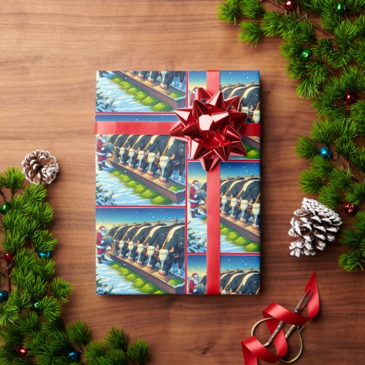 Kerstman voeden zijn Koeien kerst Cadeaupapier (Feestdagen Geschenken)