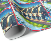 Kerstman voeden zijn Koeien kerst Cadeaupapier (Rol Hoek)