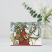  kerstman voedt zijn witte paard feestdagenkaart (Staand voorkant)