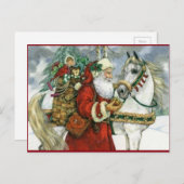  kerstman voedt zijn witte paard feestdagenkaart (Voorkant / Achterkant)